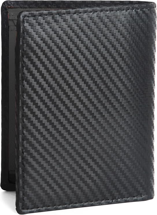 Hudson & James Wallets Men’s RFID Blocking Carbon Fibre Leather Men’s Wallets with Credit Card Holders, ID Windows, Zip Coin Pocket, Banknote Compartments, Trifold Vertical Wallet for Men (Black)