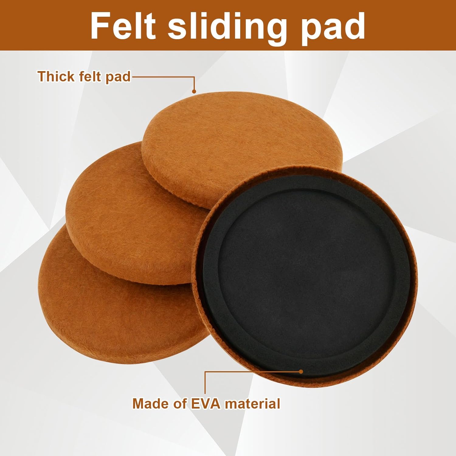 32Pcs Felt Sliders 3.5 Inch Round Moving Pad Hard Surface Felt Cabinet Mover for Hardwood Floor Surface Protection(32pcs,Brown)