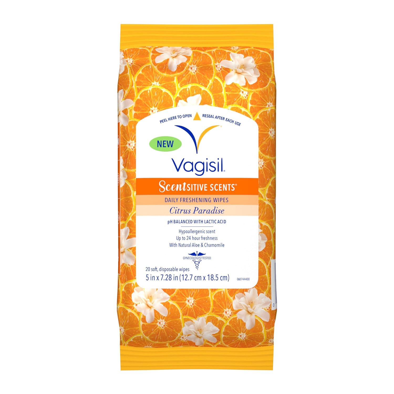 Vagisil Scentsitive Scents Daily Feminine Intimate Wipes for Women, Gynecologist Tested, Citrus Paradise, 20 Wipes in Resealable Pouch (Pack of 1) Vagisil Scentsitive Scents Daily Feminine Intimate Wipes for Women, Gynecologist Tested, Citrus Paradise, 20 Wipes in Resealable Pouch (Pack of 1)