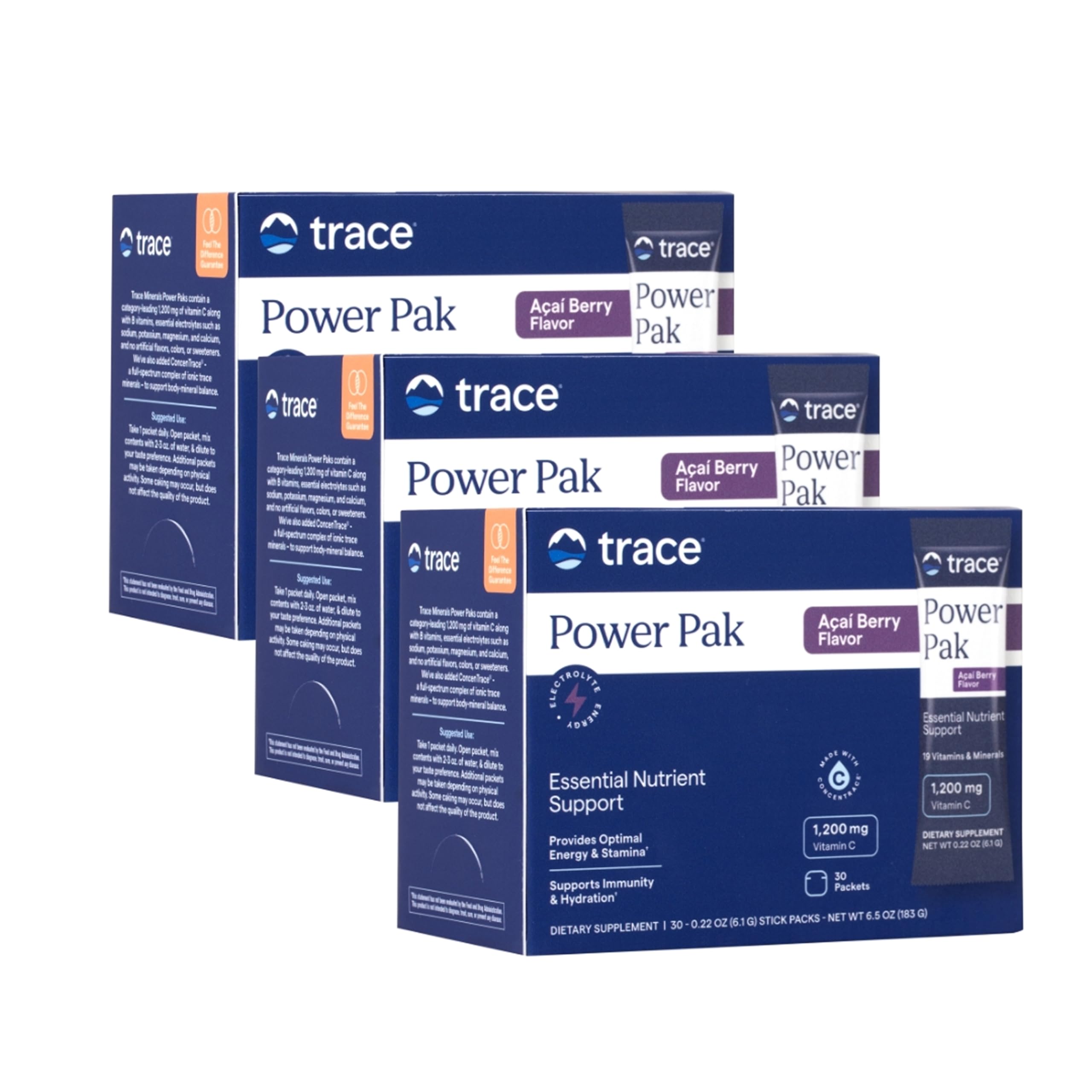 Trace Minerals Power Pak Electrolyte Powder Packets, Acai Berry, 90 Ct