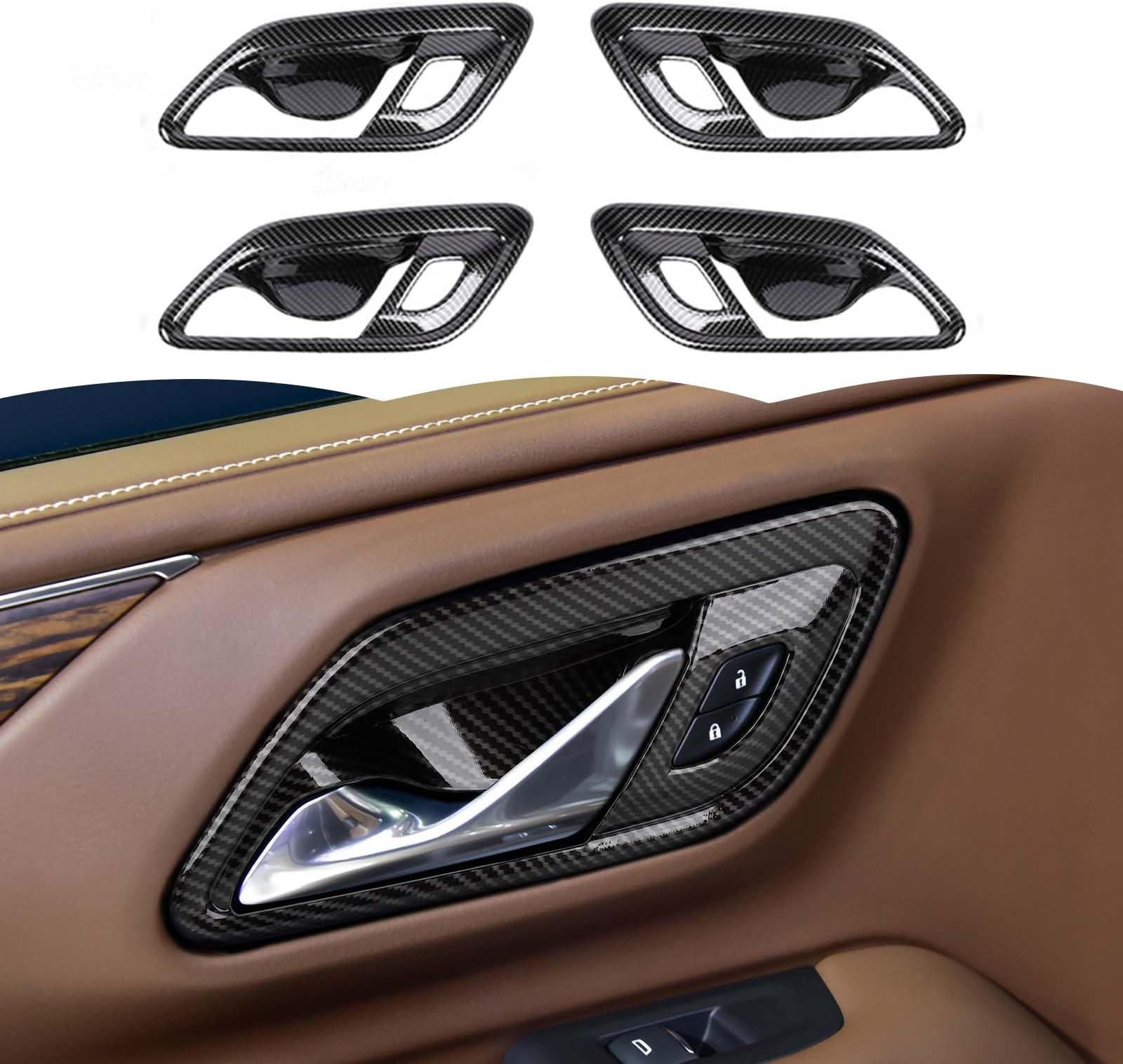 Carbon Fiber Inner Door Handle Trim Cover For Jeep Grand Cherokee 2011-2020 - ABS Plastic Adhesive Decoration, Sporty Interior Upgrade