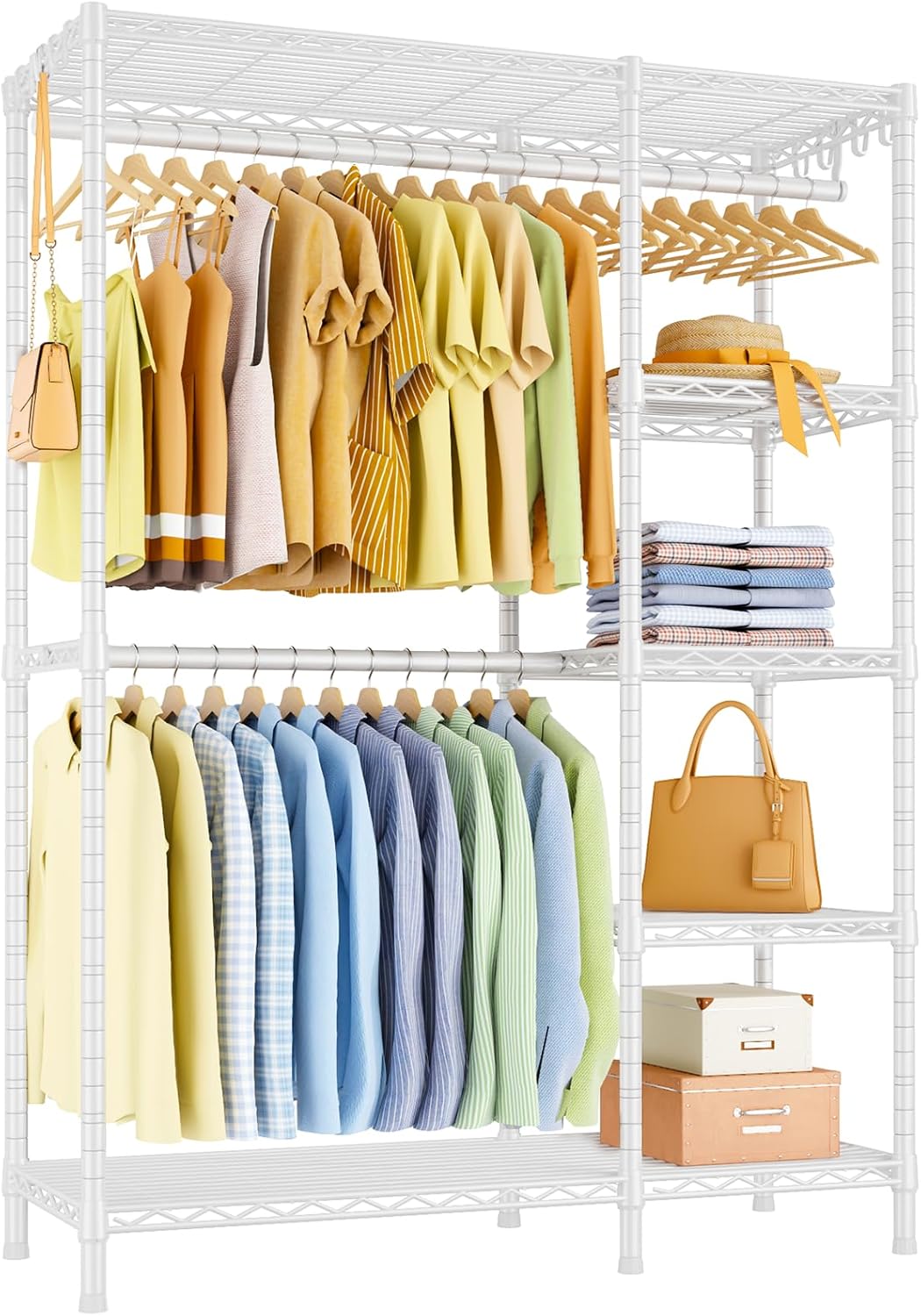 Ulif F2 Clothes Rack, 5 Tiers Heavy Duty Garment Rack for Bedroom, Freestanding Adjustable Closet Storage Organizer, 46.1" W x 15.4" D x 78.3" H, Load 630lbs, Upgraded Gold