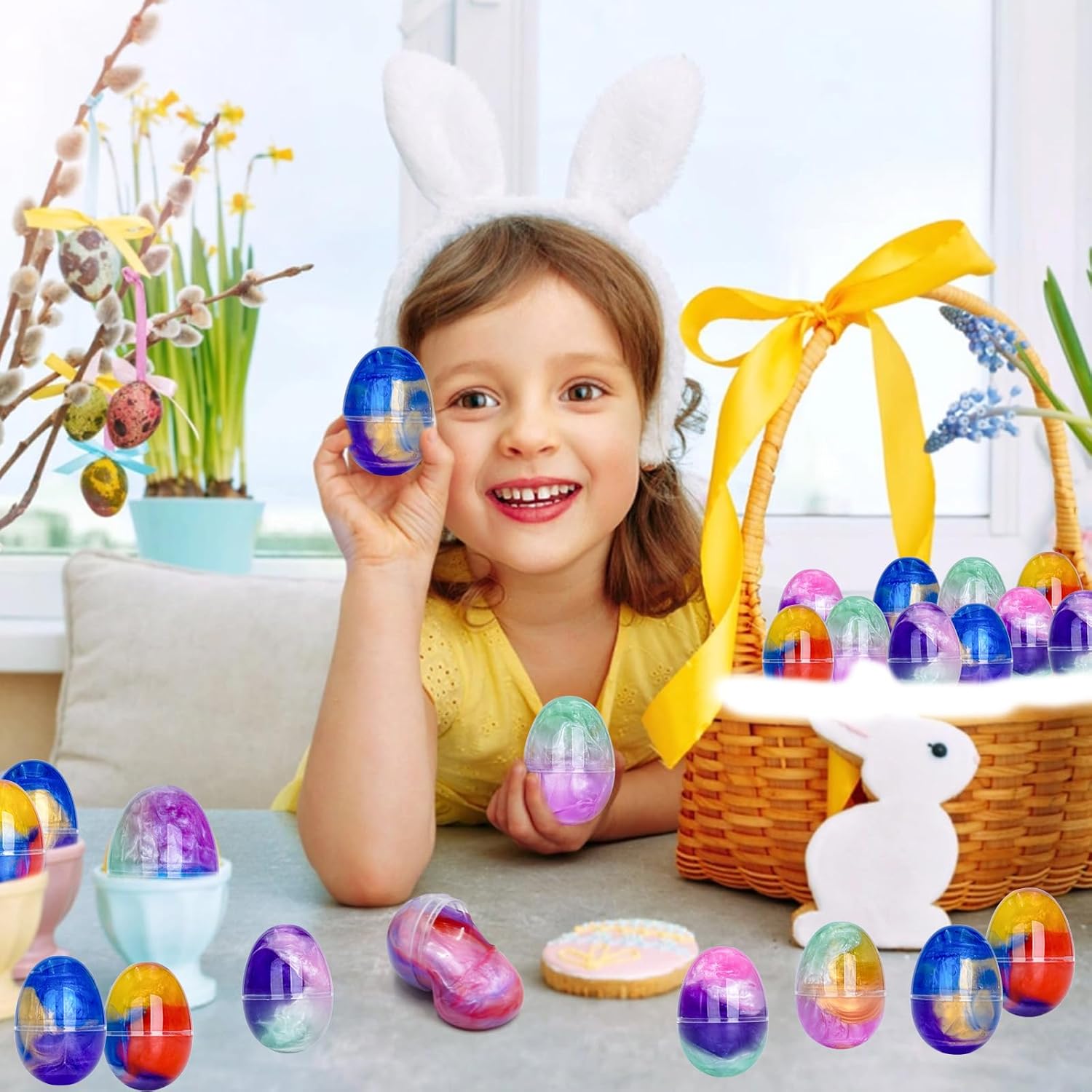 12 Pack Prefilled Easter Galaxy Slime Eggs,Galaxy Slime Easter Egg Fillers Stress Relief for Kid Teens Boy Girl Easter Egg Hunt Filling Treats Classroom Easter Basket Stuffers Easter Party Favor