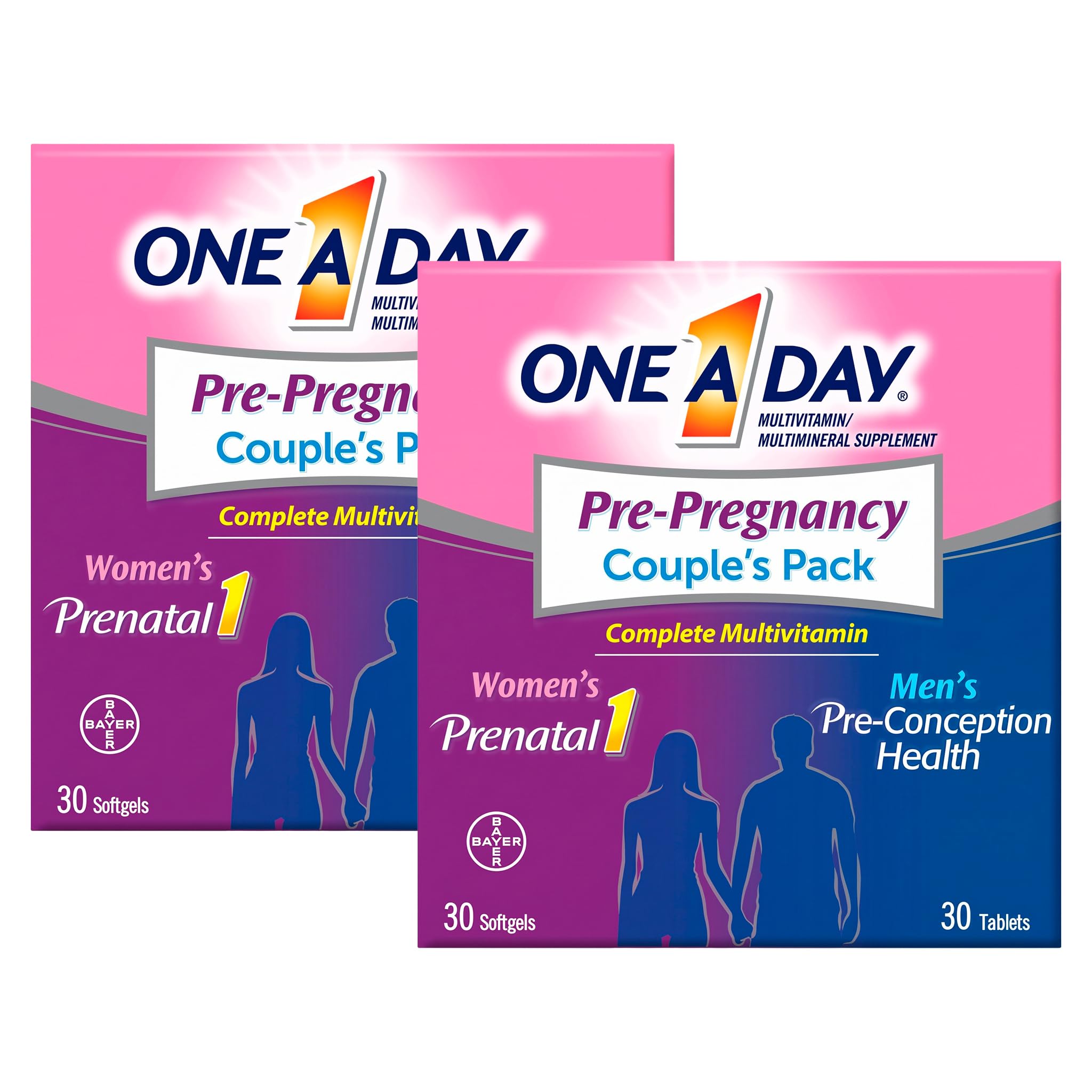 A Day Men's &amp; Women's Pre-Pregnancy Multivitamin Softgel Including Vitamins A, Vitamin C, Vitamin D, B6, B12, Folic Acid &amp; More, Supplement for Before, During, and Postnatal, 60 Count (Pack of 2)