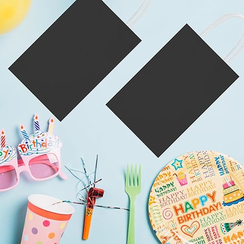 Miniatura 4 de MOORAY Paquete de 100 bolsas de papel pequeñas negras con asas a granel, bolsas de papel de regalo, 5.25 x 3.25 x 8.25 pulgadas, papel de estraza de