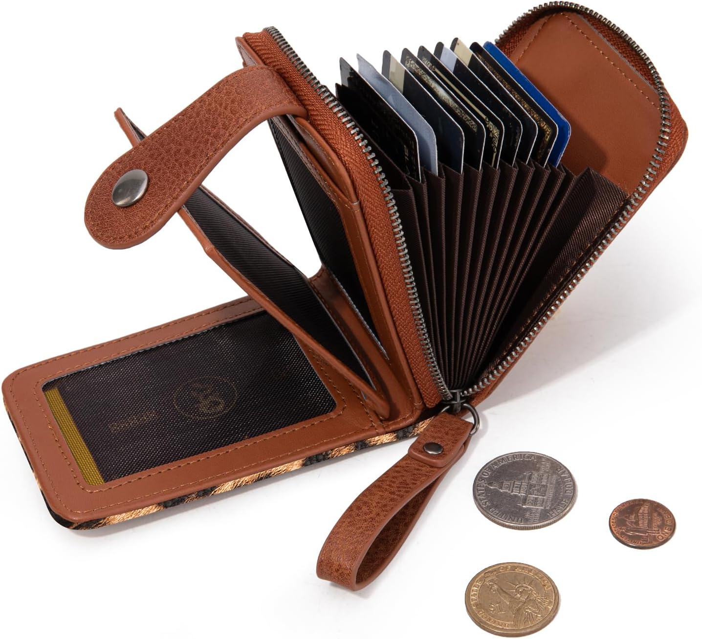 Montana West X Wrangler Credit Card Holder Small Wallets for Women Compact Credit Card Case With Smooth Zipper and ID Window Leopard - Image 2