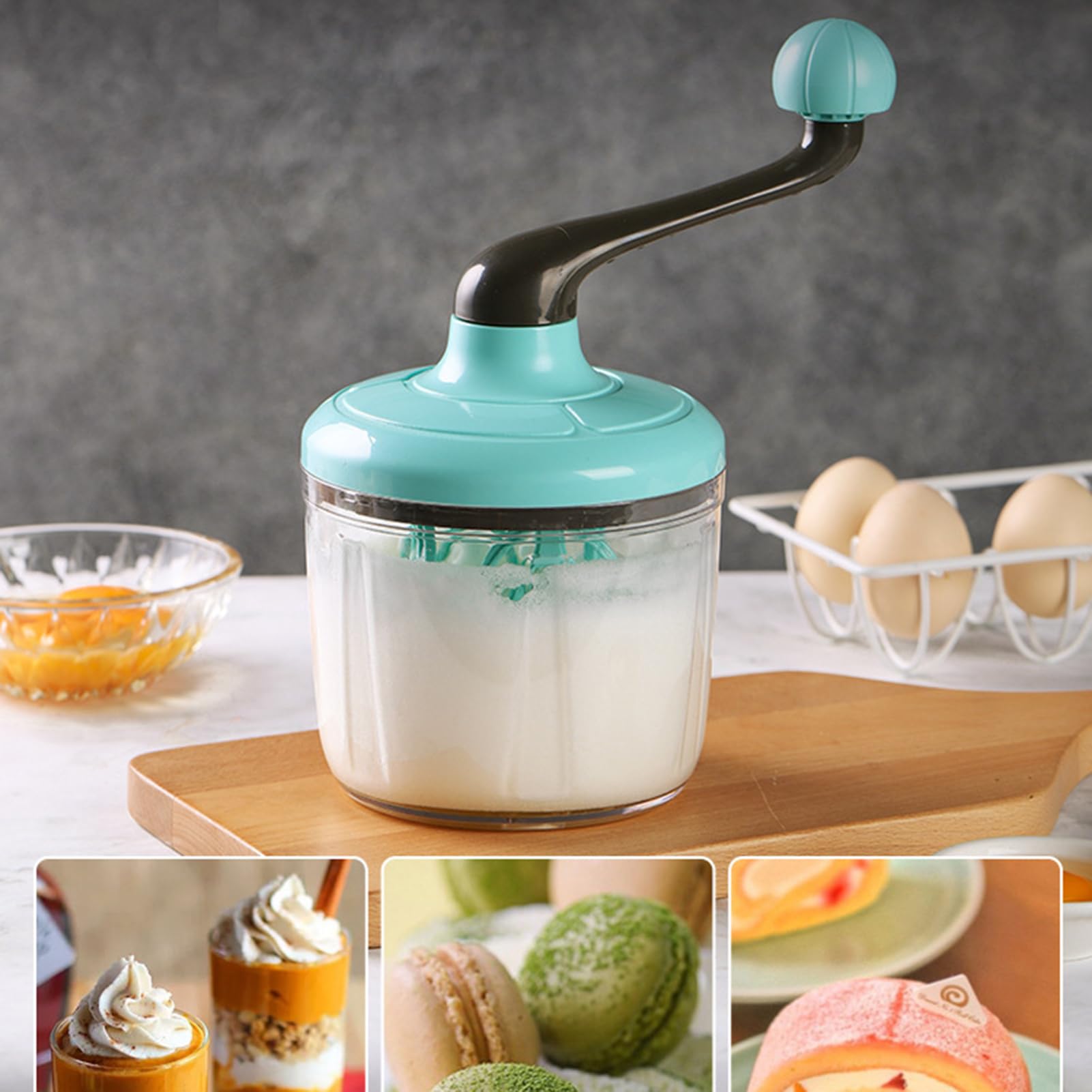 Batteur à main avec manivelle – Grand récipient (1500 ml) pour la crème, les blancs en neige, etc. Fouet polyvalent pour la pâtisserie, la mousse de lait, la préparation de gâteaux et la cuisine