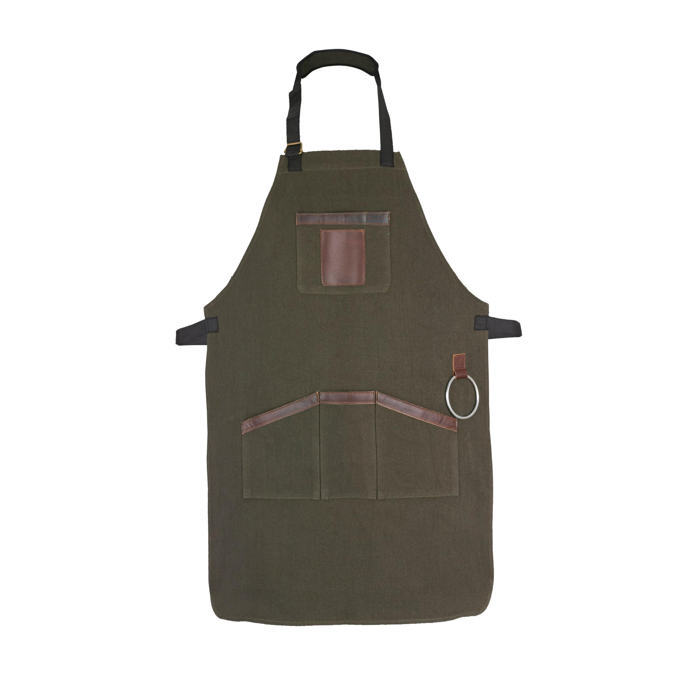 Leathershire Green Top Grain Leather Canvas Apron Leather Apron Butcher Diy Bbq Cooking Blacksmith Barber Woodwork Apron (Christmas (Green)