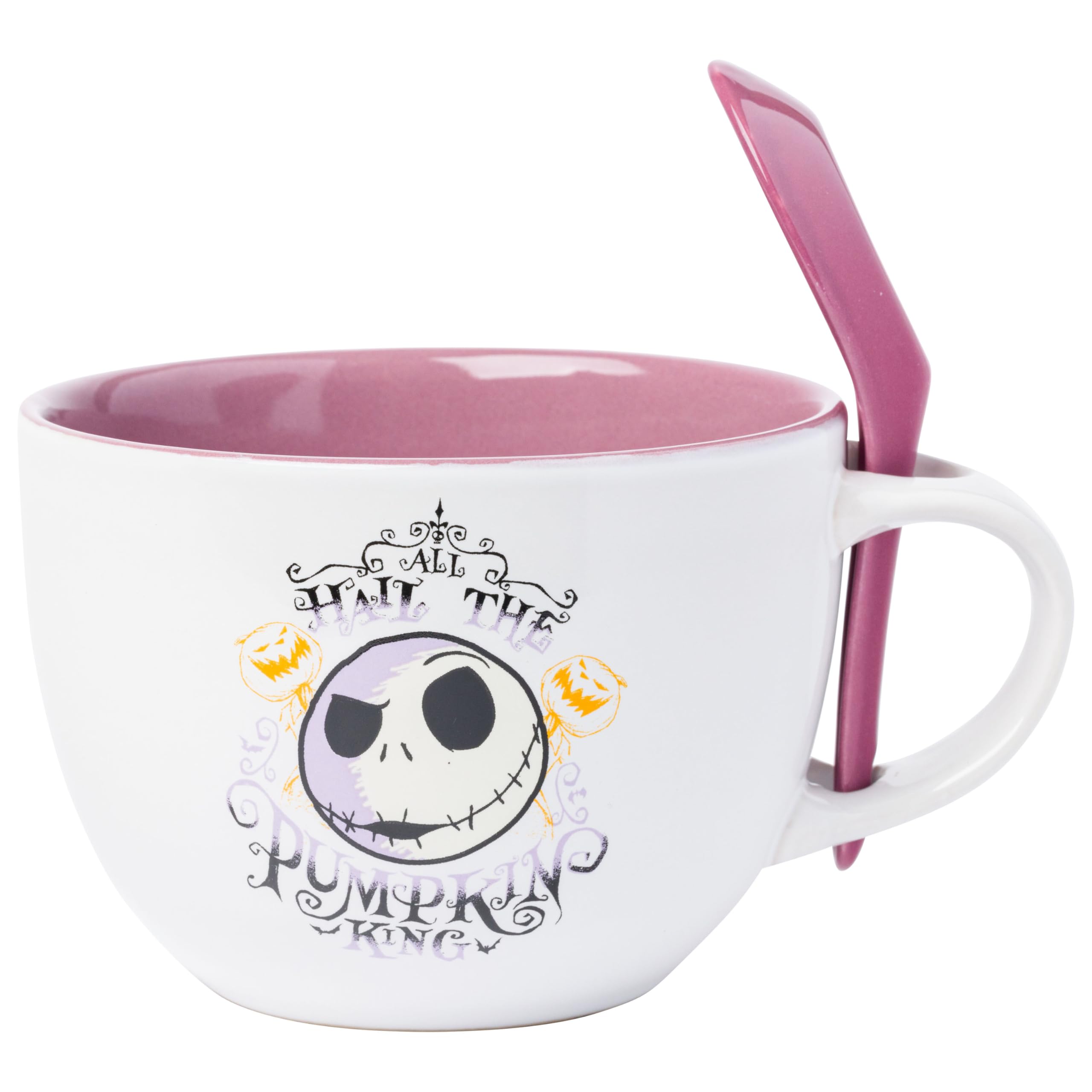 Silver Buffalo Nightmare Before Christmas Hail Pumpkin King 24oz Ceramic Soup Mug with Spoon