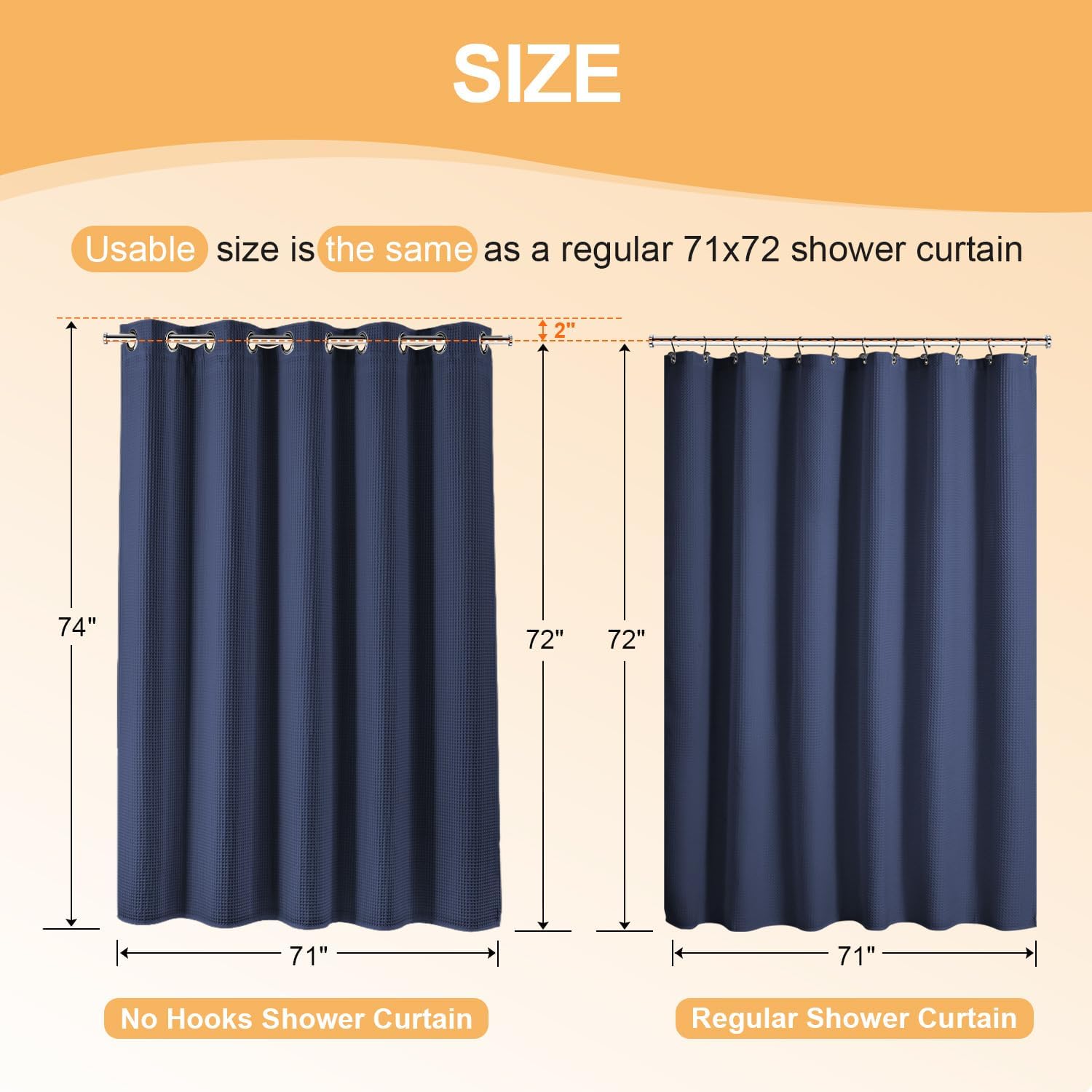 River Dream Hotel Grade No Hooks Needed Shower Curtain with Snap in Liner,Water Repellent, Machine Washable (Navy Blue, 71"x74"(W/Liner))