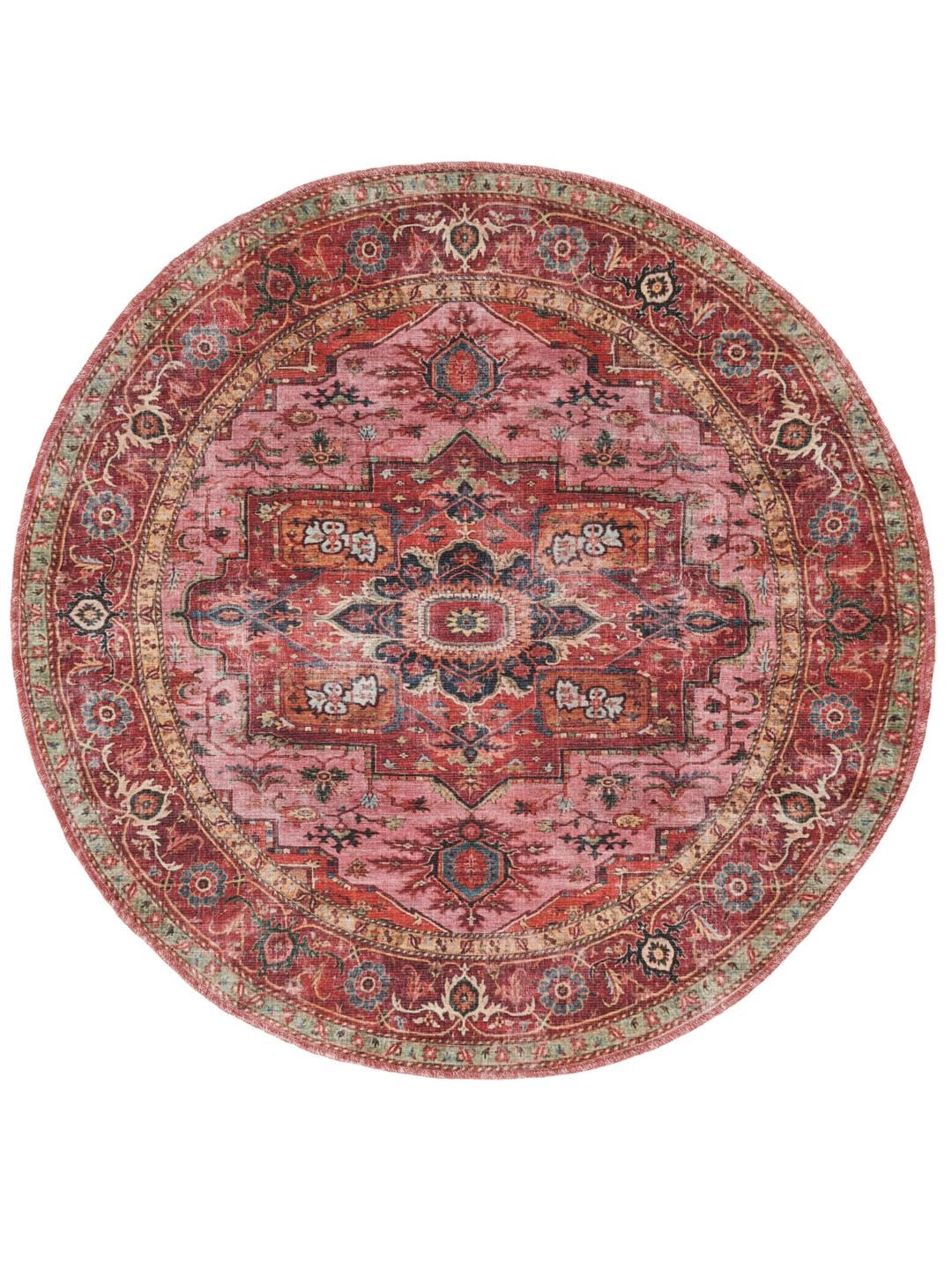 RugVista Georgia Oriental, Alfombra Moderna, Pelo Corto, ∅ 120 cm, Redonda, Calidad cert. Oeko-Tex Standard 100, Chenilla, Pasillo, Dormitorio, Cocina, Salón, Despacho, Rojo/Rosa