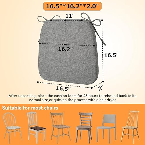 Miniatura 6 de Millsilo Cojines de silla en forma de D de 16.5 x 16.2 x 2 pulgadas para sillas de comedor con lazos y funda extraíble, almohadillas para sillas de