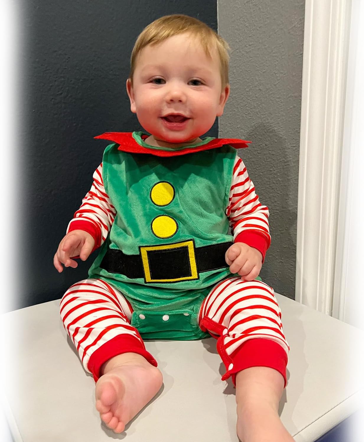 HINTINA Newborn Baby Boys Girls Christmas Outfit Xmas Romper Jumpsuit Elf Santa Clothes Set