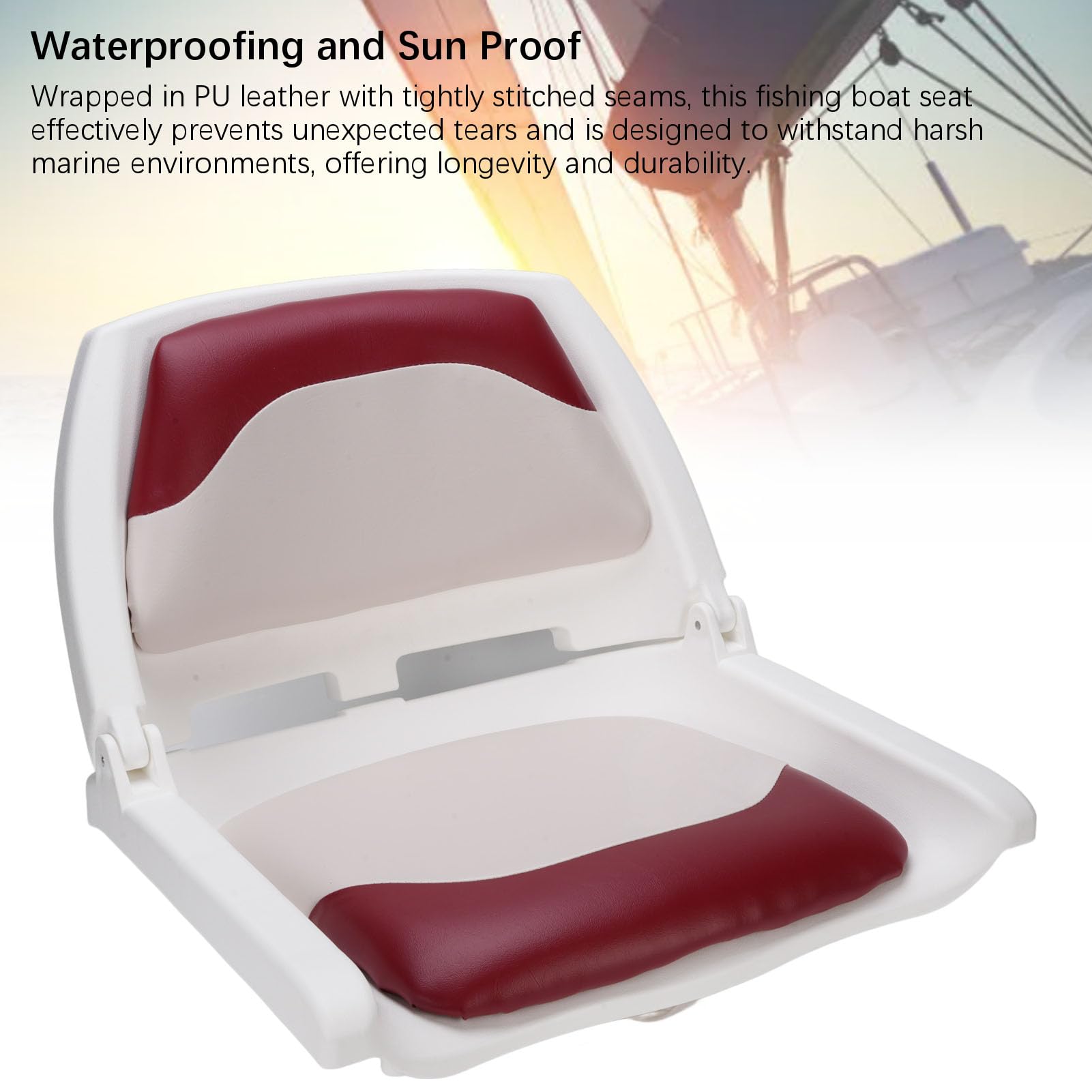 CHICIRIS Sedile pieghevole per barca, sedile da pesca pieghevole con schienale alto in pelle PU e memory foam per kayak, yacht, barche da pesca, resistenza di grado marino