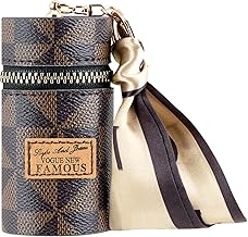 ROMILAS Leather Lipstick Organizer, Luxury Lip Gloss Bag, Mini Lipstick Case with Keychain, Girls Travel Lipgloss Makeup Storage Holder for Purse Perfume Fingernail Polish (Multicolor)