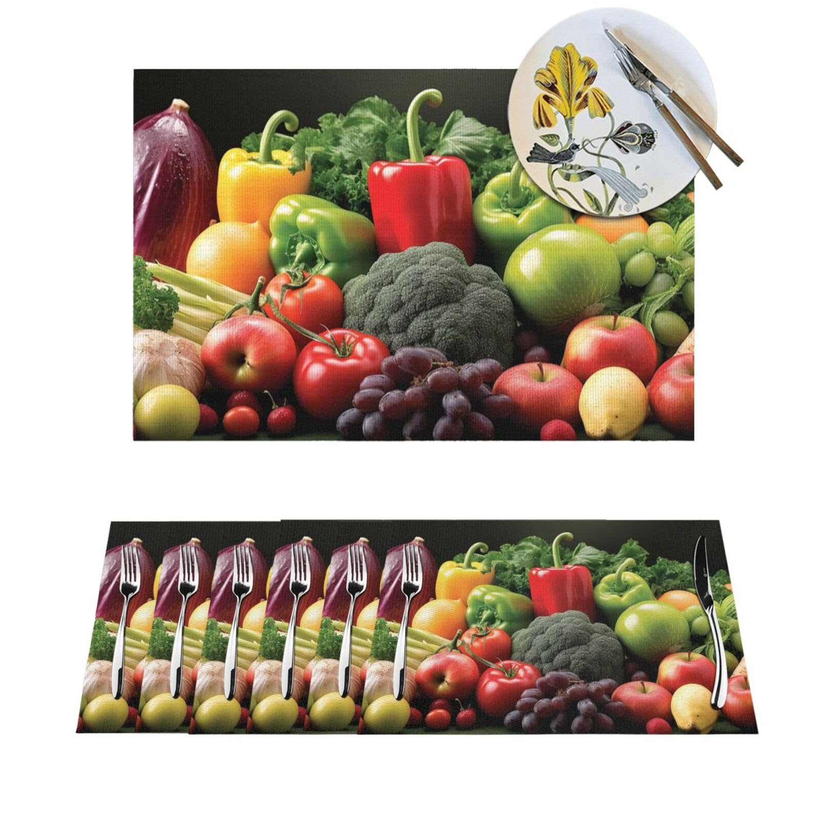 Set de table antidérapant en PVC lot de 6 tapis de table motif fruits 30x45 cm