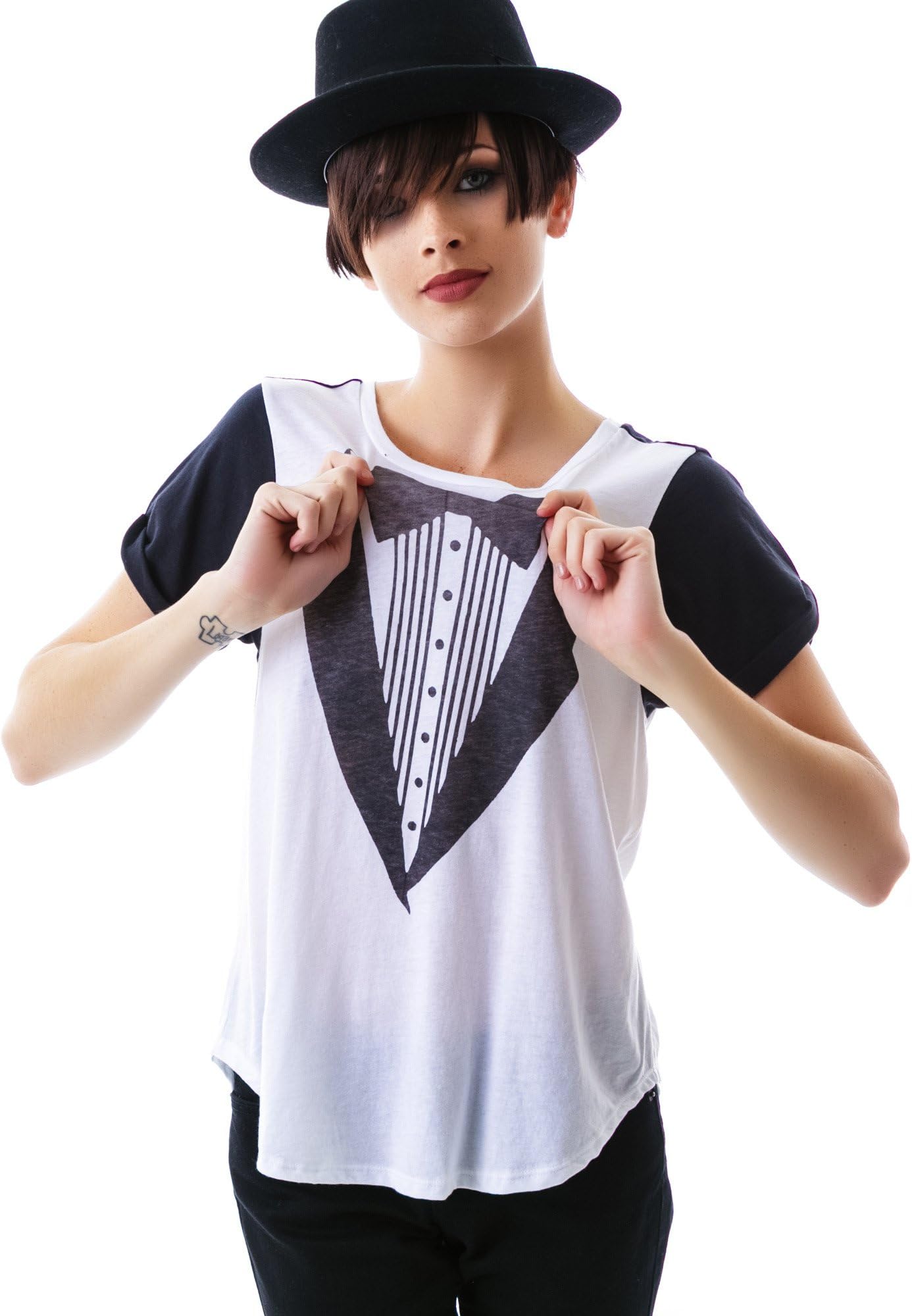 Tuxedo Coffeehouse Color Block Juniors Tee (Large)