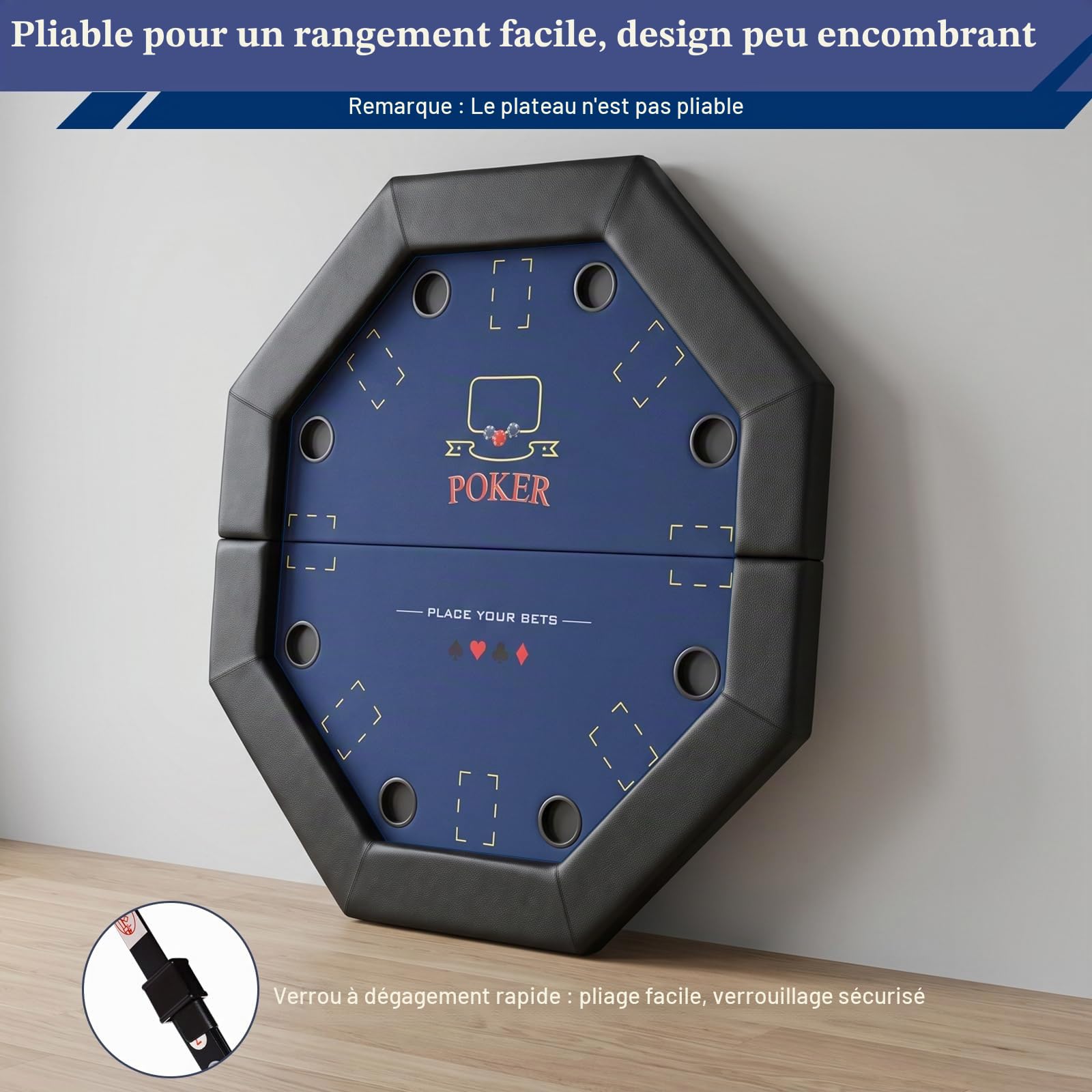 hotsizz Table de Poker 122cm | Table Poker pouvant accueillir 8 Personnes, Table de Poker octogonale, idéale pour Casinos, salles de Jeux et usages domestiques