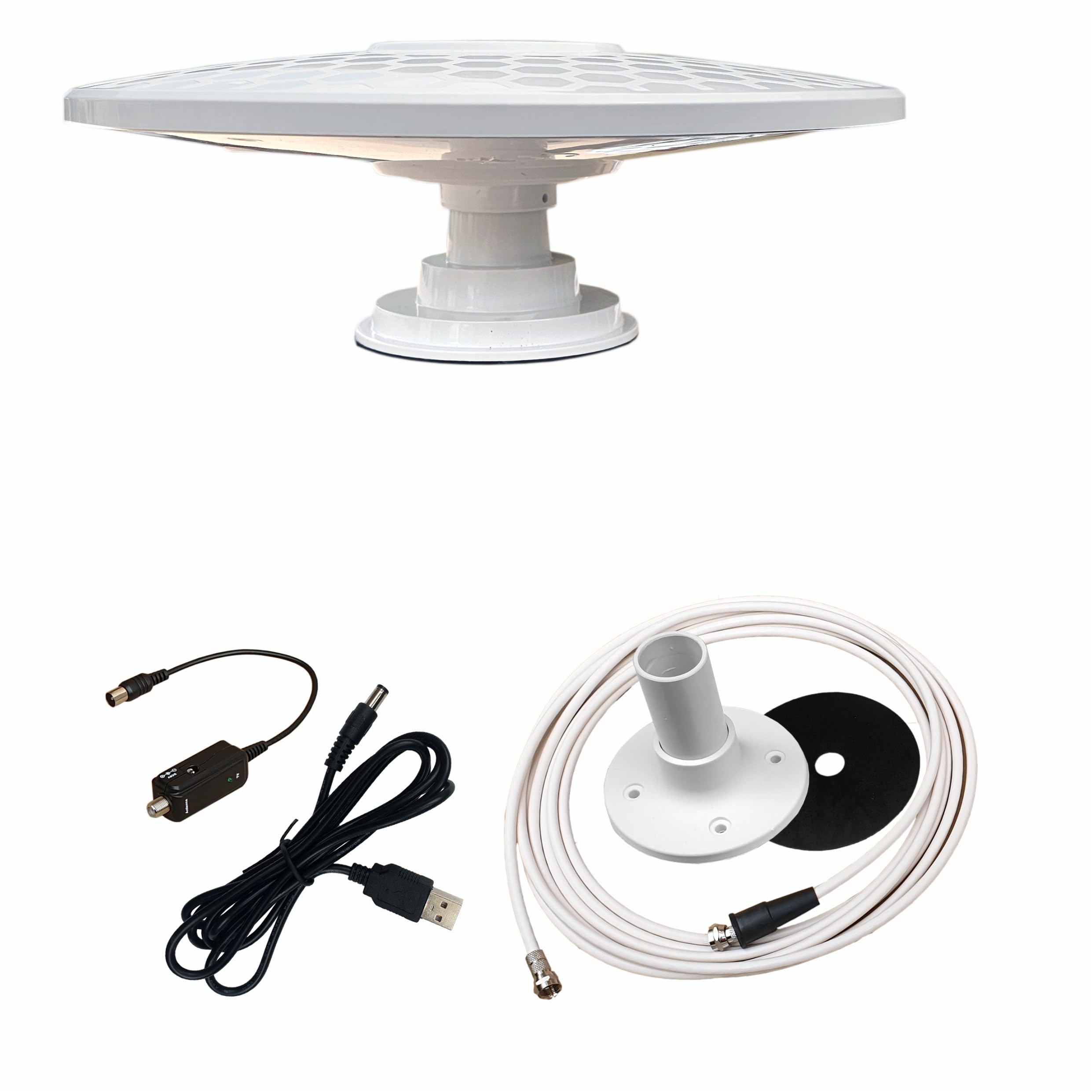 Helio – Imán Amplificado Digital omnidireccional Antena de TV HD de Ganancia Alto 33dB TNT DVB-T2 FM Dab. Unispectra® 12 V 24 V 5 V USB Ideal para Peso Pesado camión Caravana Barco o Camping