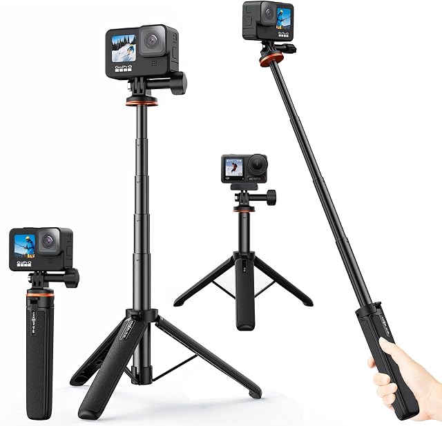 Vkesen Mini Tripod Stand with Extension Pole for GoPro,Selfie Stick for Action Camera,Vlog Accessories Compatible with All GoPro,Insta360 One R/RS,DJI Osmo Action 4/3/2,AKASO and other Action Cameras