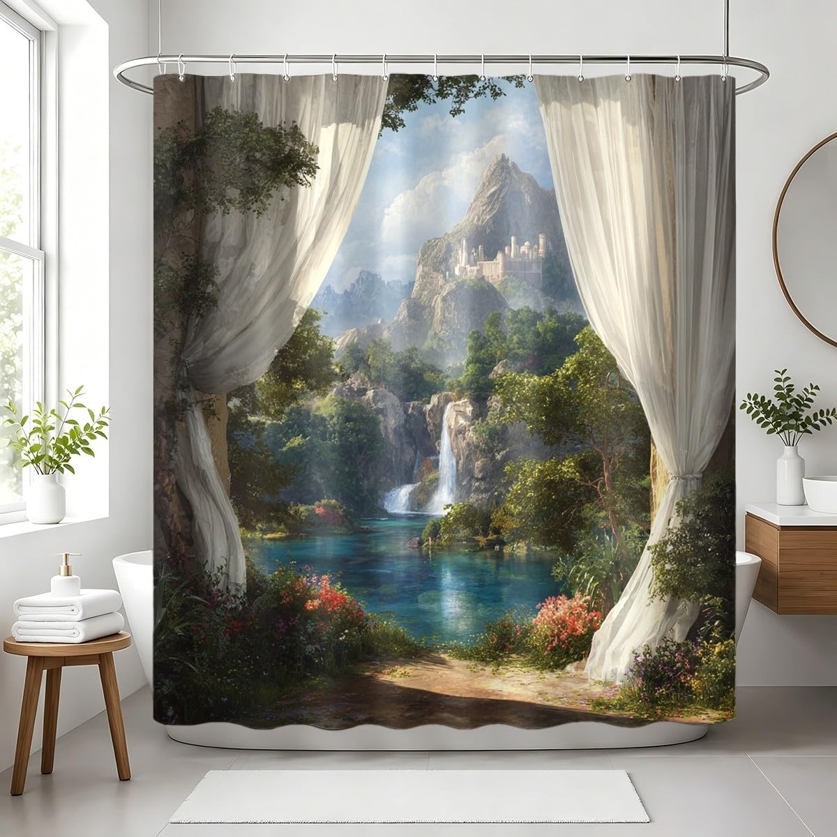 Generico Verde Tenda da Doccia 240x200 cm Poliestere Antimuffa e Lavabile