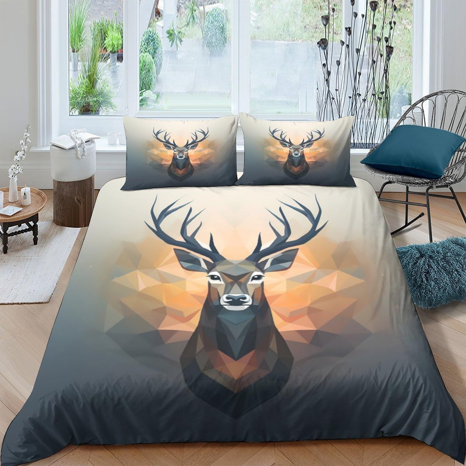 Ctjqhvkz Style-8 3D Printed Deer Forest Fitted Sheet Microfiber Soft Breathable Sunset Stag Bed Cover For Bedroom Decor Single（135X200cm）