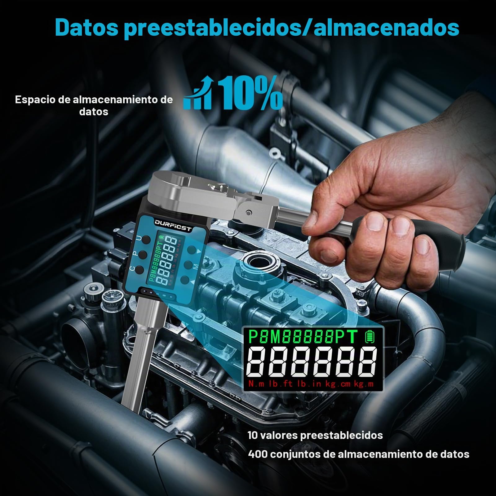 DURFICST Adaptador de Torsión Digital de 1/2", Rango 4–135 Nm | Dinamometrica Digital con Alarma de Luz y Sonido,Llave Dinamométrica Digital para Coche, Bicicleta, Motocicleta