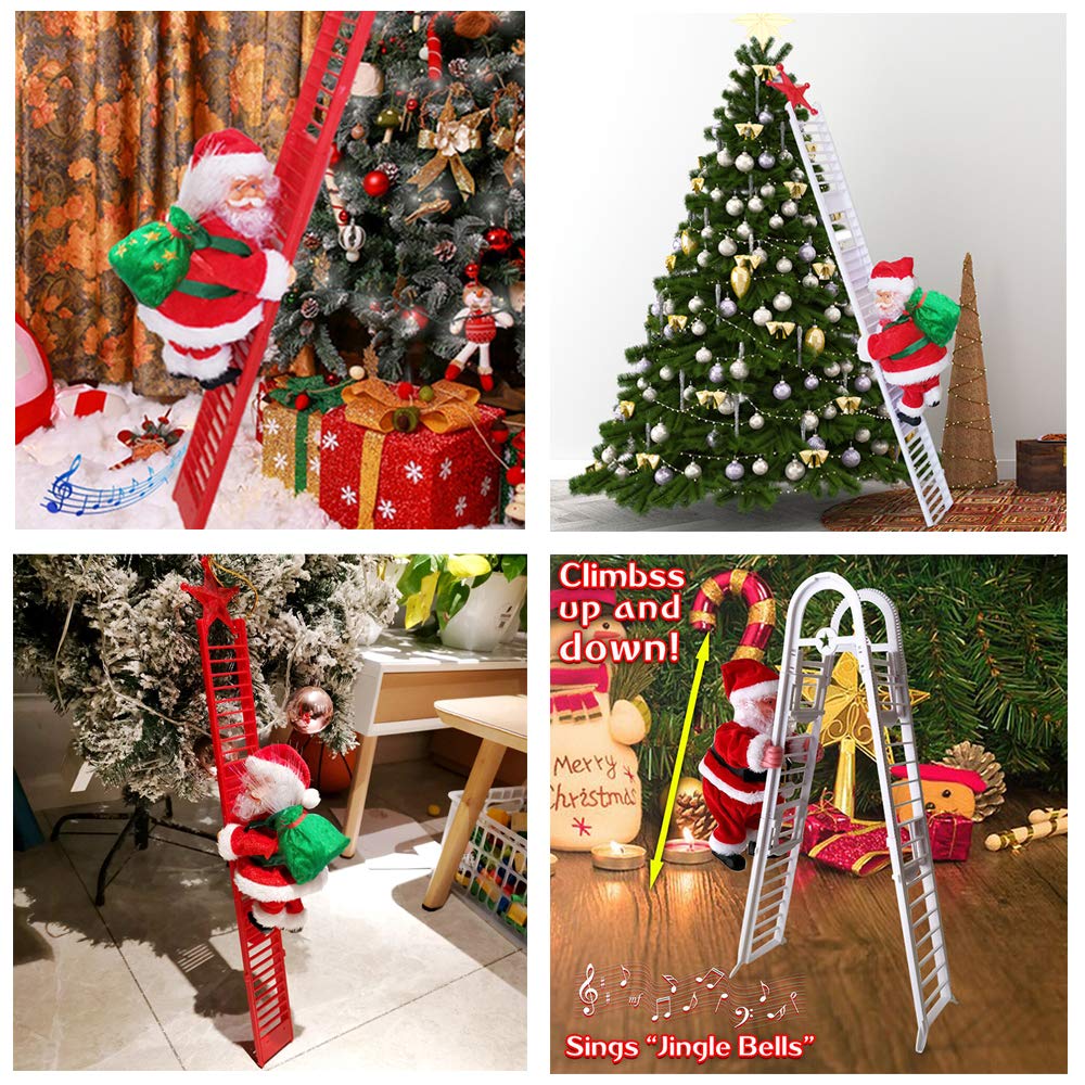 Bseical Babbo Natale Elettrico Scala da Arrampicata con Che Canta, 60 cm Decorazioni Albero di Natale ​Regali di Capodanno Home Decor (B