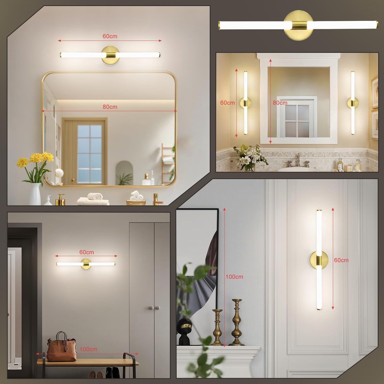 Homefire Lampada da specchio a LED Luce per specchio da bagno da 60CM | Applique da bagno dorata da 8W impermeabile IP44 bianco neutro 4000K per del corridoio