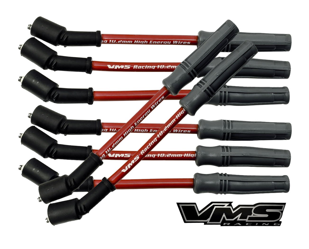 VMS RACING 10.2mm High Performance Engine Spark Plug Cables Ignition Wires Wire Set in Red Compatible with LS1 5.7L V8 GM Engines Chevy Chevrolet Camaro Corvette Pontiac Firebird Trans Am