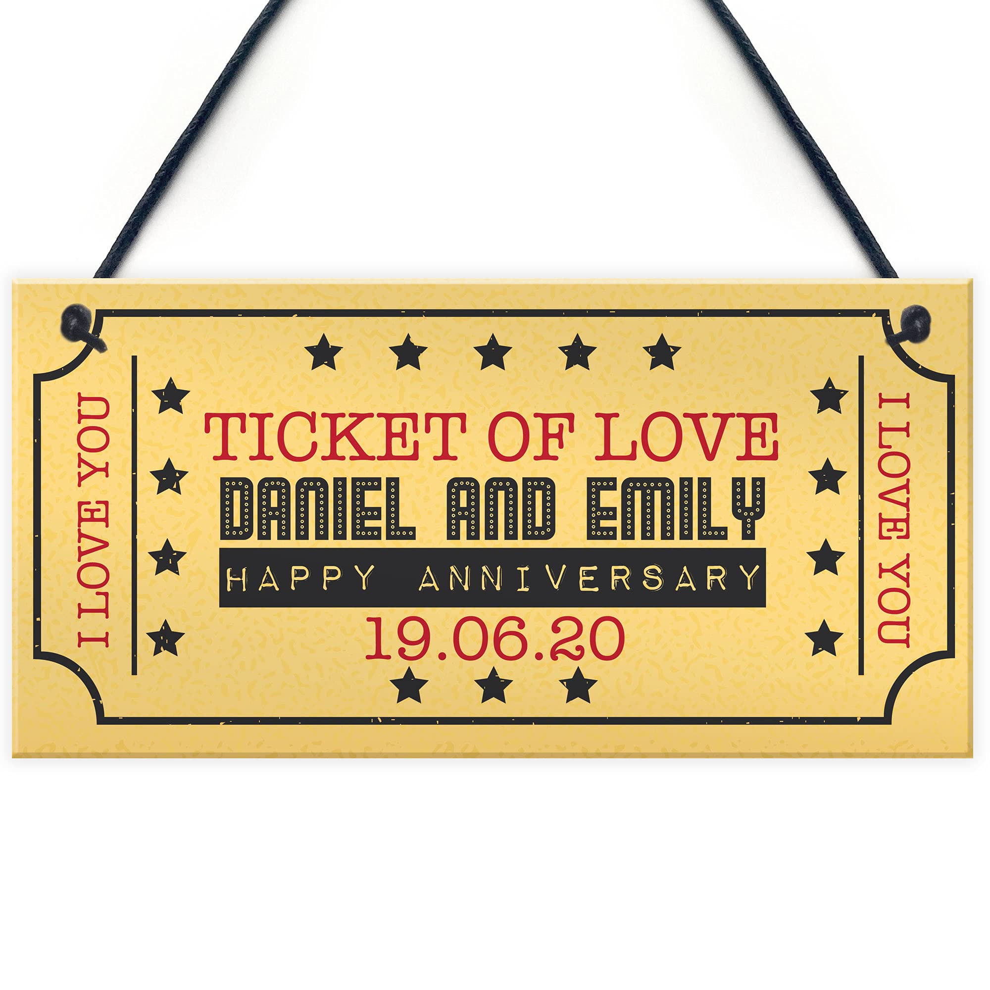 Red Ocean Personalised Anniversary Cineam Ticket Gift Novelty Plaque Gifts For Him Her Husband Wife Boyfriend Girlfriend