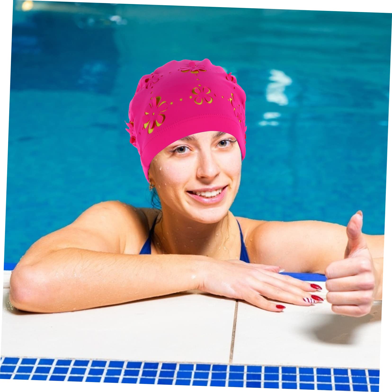INOOMP 3piezas Gorro De Natación Creativo para Mujeres Protección De Oídos Material Ligero y Flexible para Adultos Piscina y Playa Diseño Floral