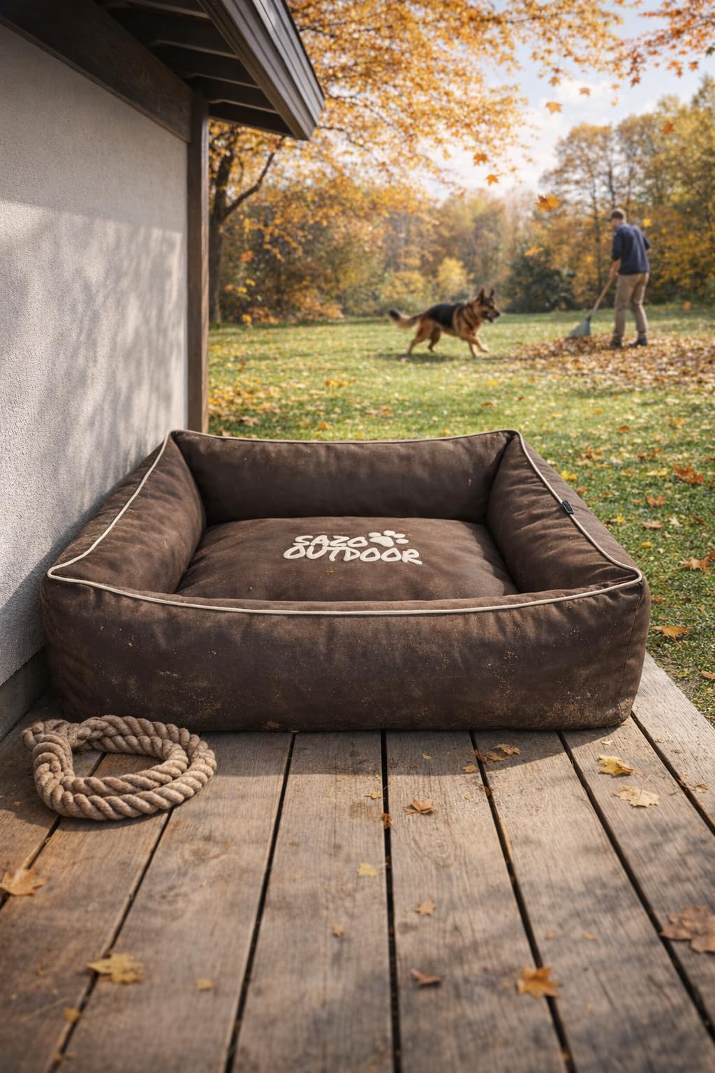 Cama para perros de Cazo Maxy, para exteriores, resistente al agua y a la abrasión, relleno de espuma viscoelástica (120 x 95 x 26 cm), extra grande, color marrón chocolate