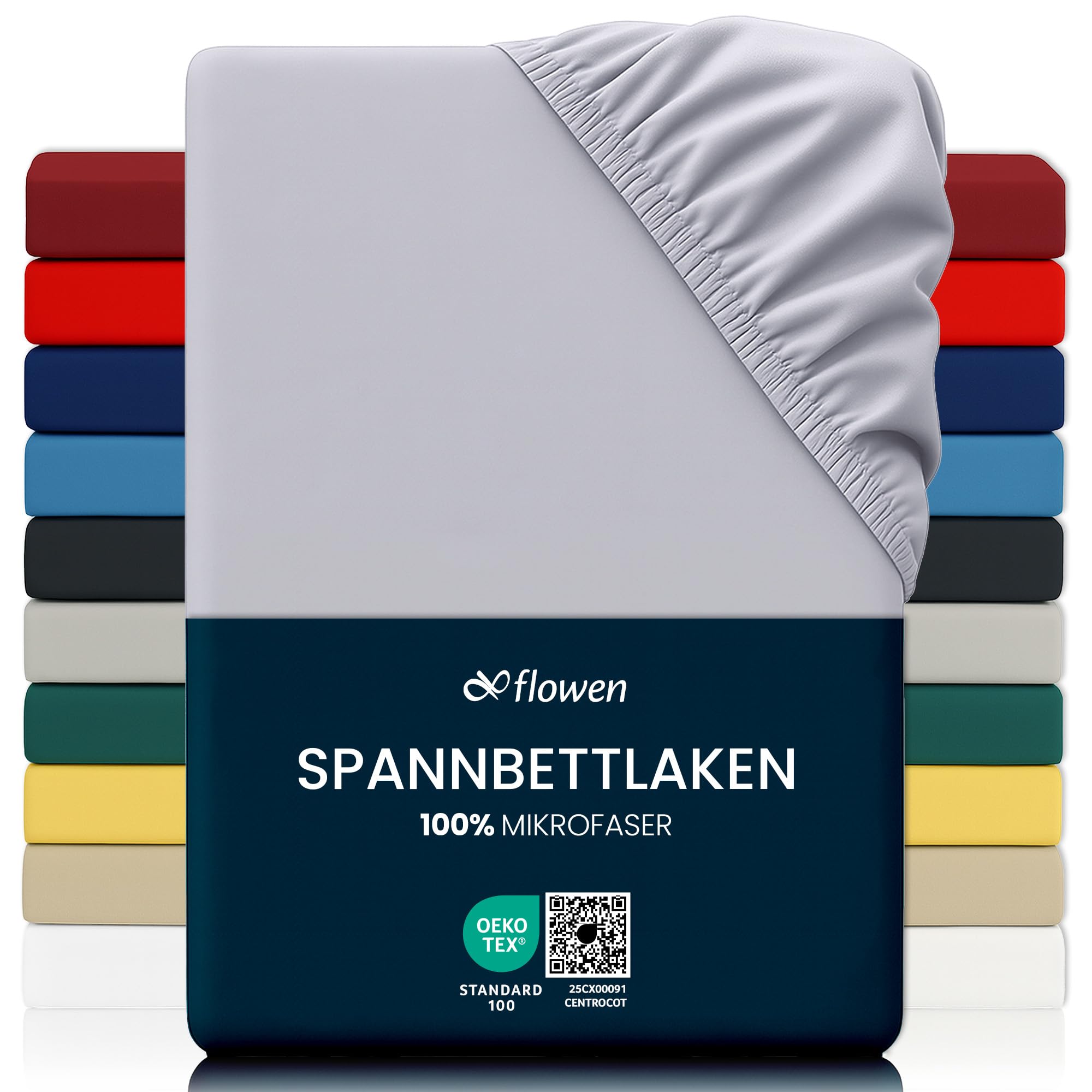 Flowen Spannbettlaken 160x190 cm Mikrofaser Spannbetttuch Hellgrau für Bett Atmungsaktive Hypoallergene Bettlaken Anti-Milbe Leicht Weich und Knitterfrei mit 30 cm Tiefe Tasche Maschinenwaschbares