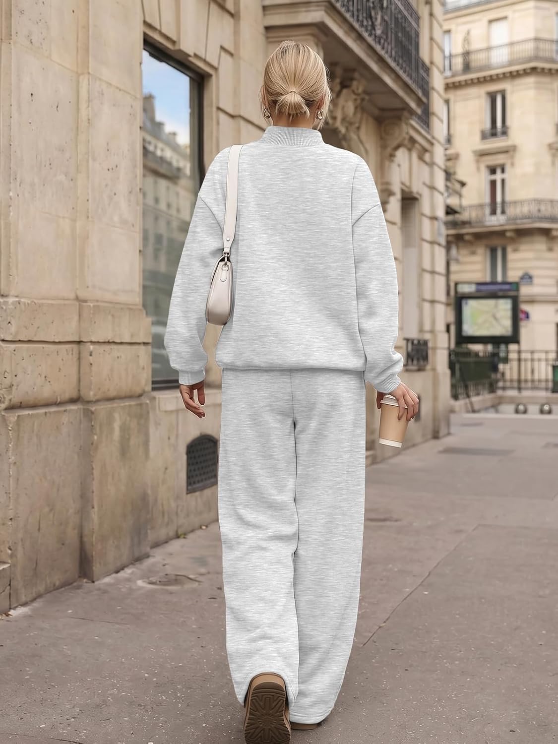 Trendy Queen Women's Mock Neck 2 Piece Sweat Sets Sweatsuits Fall Outfits | Two Piece Matching Set, Airport Travel Outfits, Fall Winter Fashion Clothes 2026, Oversized Sweatshirts & Wide Leg Sweatpants