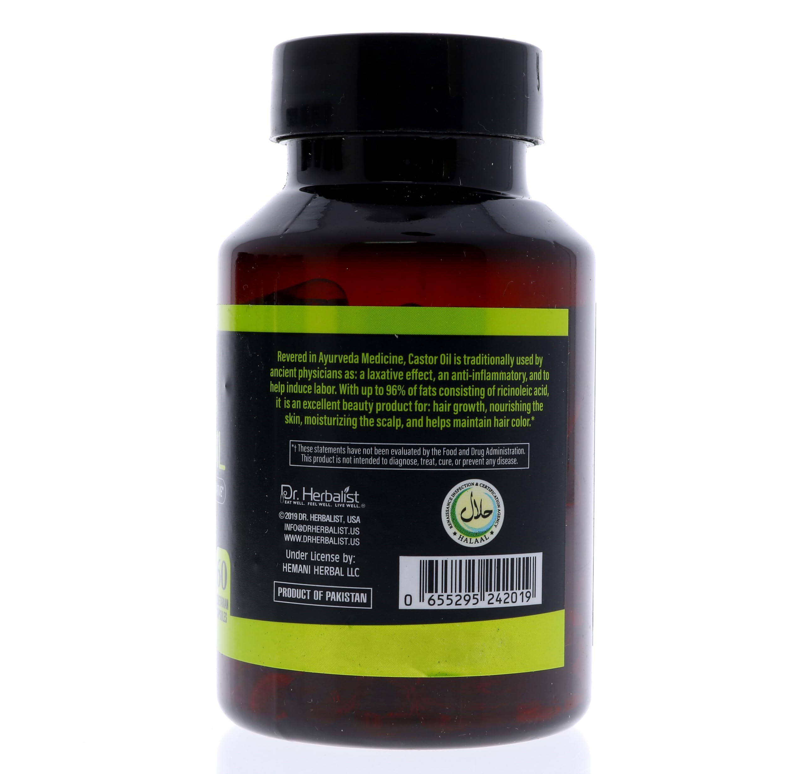 Dr. HERBALIST Castor Oil Capsules 1600mg - Cold-Pressed Ricinus Communis Seed Oil, No Fennel - 60 Easy-Swallow Vegetarian Softgels (30 Servings) - Castor Oil Pills for Hair & Skin - Halal — Amazon image 3