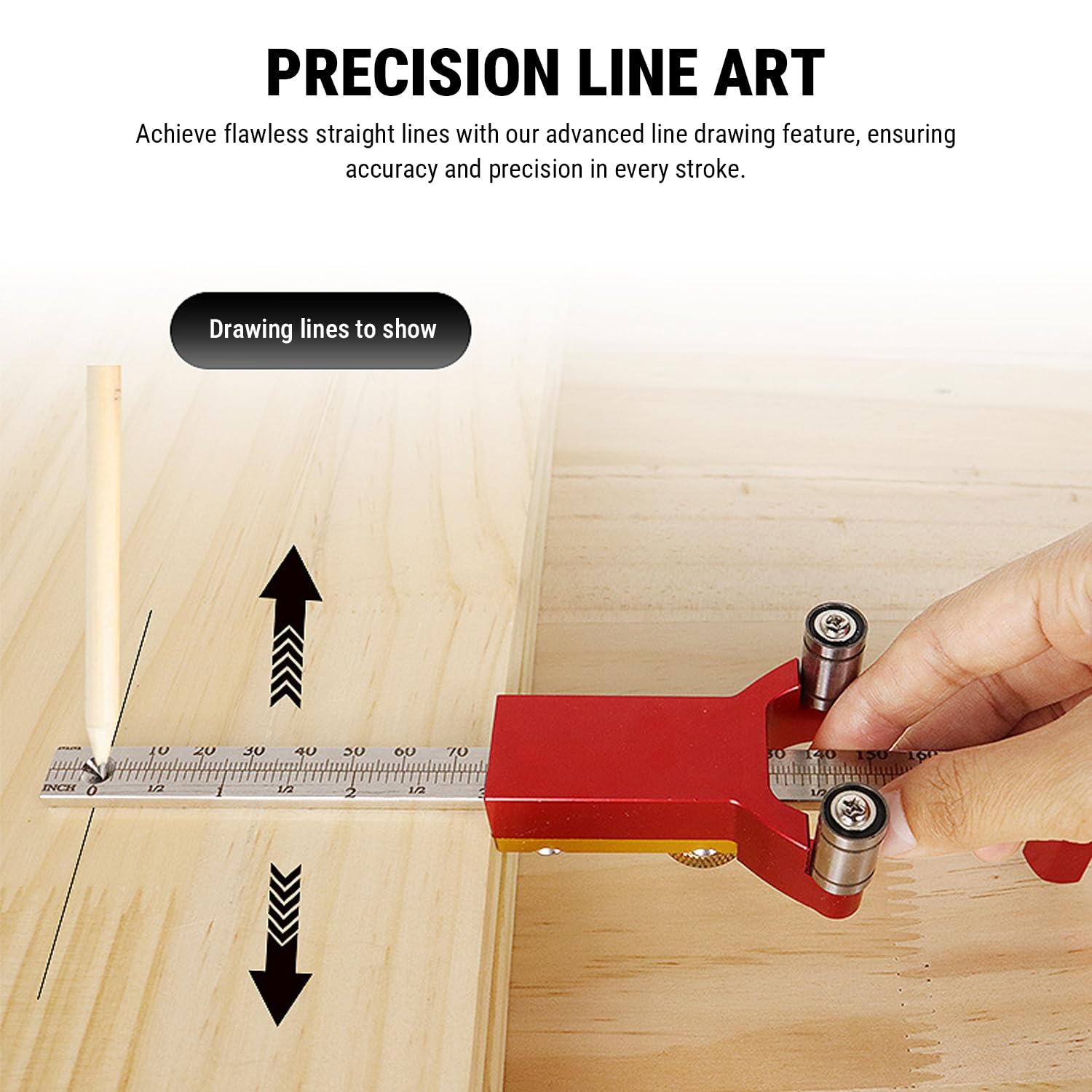 Uadme Wheel Marking Gauge, Woodworking Scribe Tool Set including Adjustable 200mm Sliding Rule with Wood Pencil - Image 2