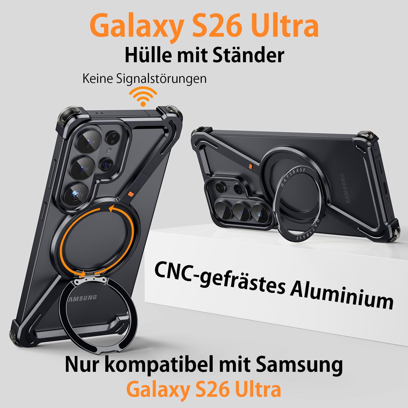 Coque de protection Z Shape pour Samsung Galaxy S26 Ultra sans cadre - Avec Magsafe - Rotation à 360° - Support magnétique - En aluminium fin - Anti-chocs - Noir