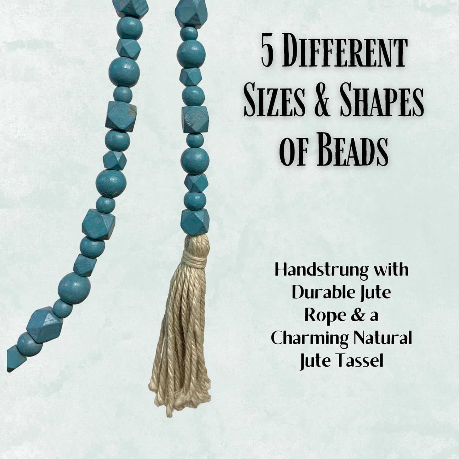 90" Wooden Bead Garland with Jute Tassels - Boho Wedding Garland, Rustic Boho Home Decor, Coffee Table, Mantle Decorations, Farmhouse Decor, Boho Decor (2, Robin's Egg Blue MultiShape)