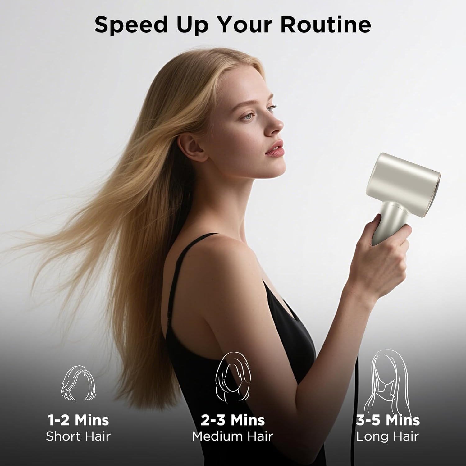 Hair Dryer, PARWIN PRO BEAUTY Fast Drying Blow Dryer with Diffuser, 110,000 RPM High Speed Hair Dryer with Display, 200 Million Negative Ions for Frizz Smoothing, 2 Speeds & 3 Temps, Champagne Silver - Image 2