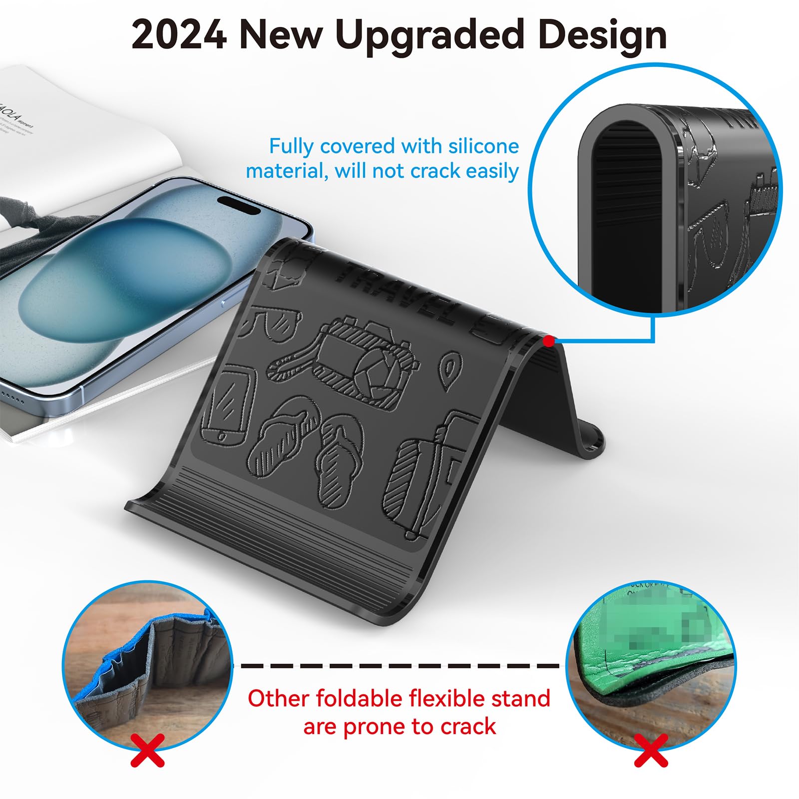 Soporte para teléfono de viaje de avión, soporte flexible para teléfono de viaje, soporte universal para tableta de avión para volar, escritorio, compatible con teléfono, tableta, Kindle (patrón