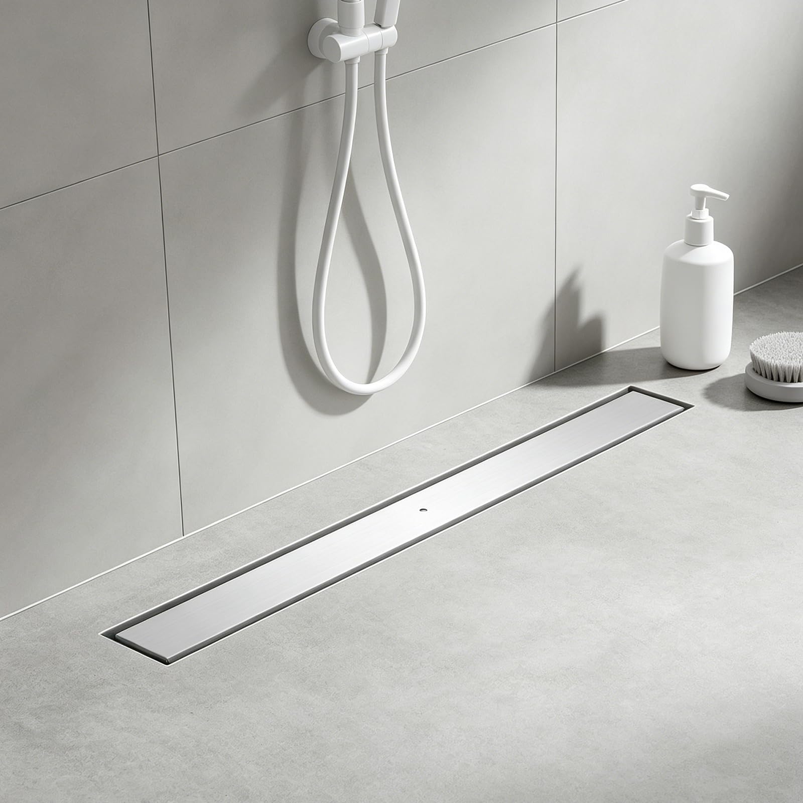 Duschrinne Befliesbar 80cm Gebürstet, 360° Siphon mit Geruchsstop und Haarsieb, 304 Edelstahl Ablaufrinne Bodenablauf Duschablauf sehr Flach DN50 DN40
