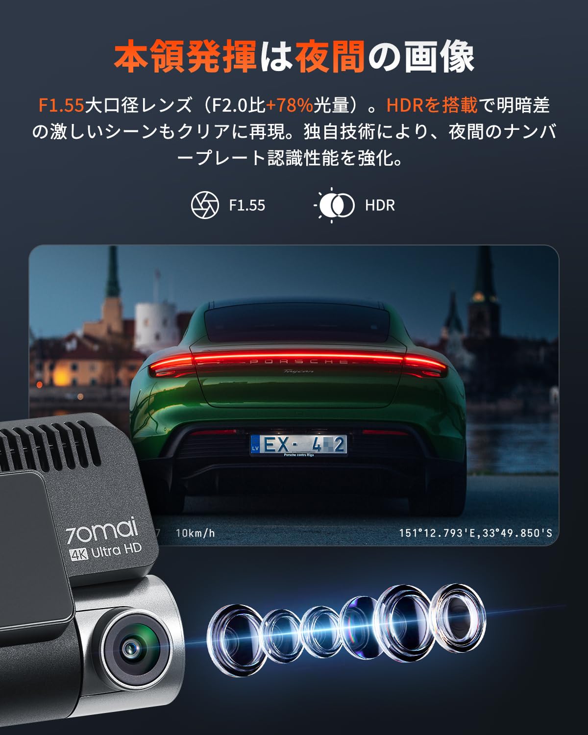 Amazon.co.jp: 【800万画素超強暗視】 70mai Dash Cam 4K A800SE