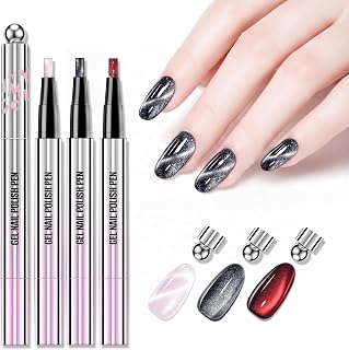 3 Colors Magnetic Gel Nail Polish Pen Set, 7 in 1 Gel Nail Polish Set, No Base/Top Coat Needed One Step Portable Nail Polish Pen, DIY Manicure & Home Salon (UV Lamp Needed)(SET-01)