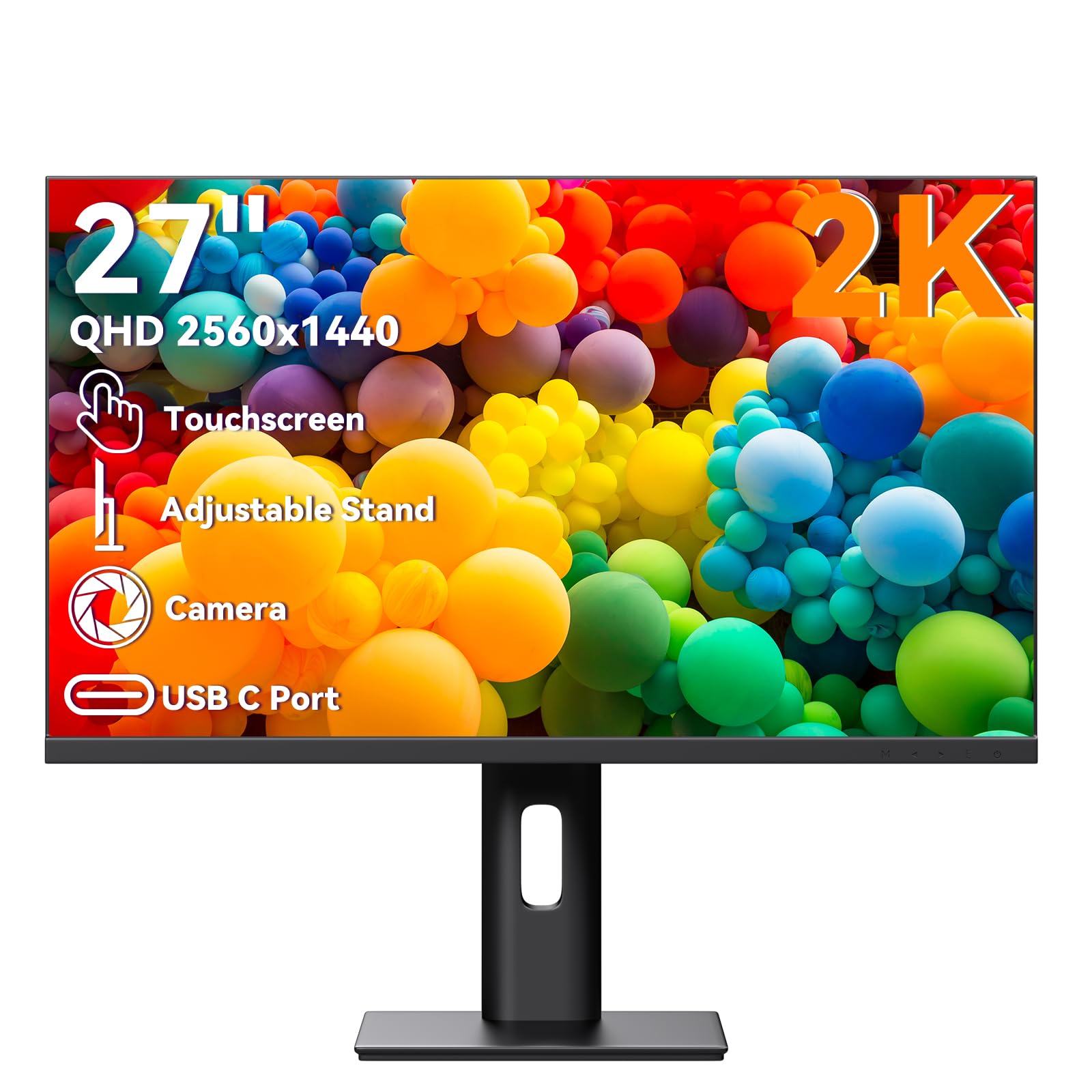 Photo 1 of Pisichen Touchscreen Monitor 27 Inch 2K 100Hz Gaming Monitor with Webcam, QHD 2560x1440 IPS PC Monitors, 10-Point Multi Touch Screen Computer Monitors, with USBC HDMI Ports, Built-in Speakers