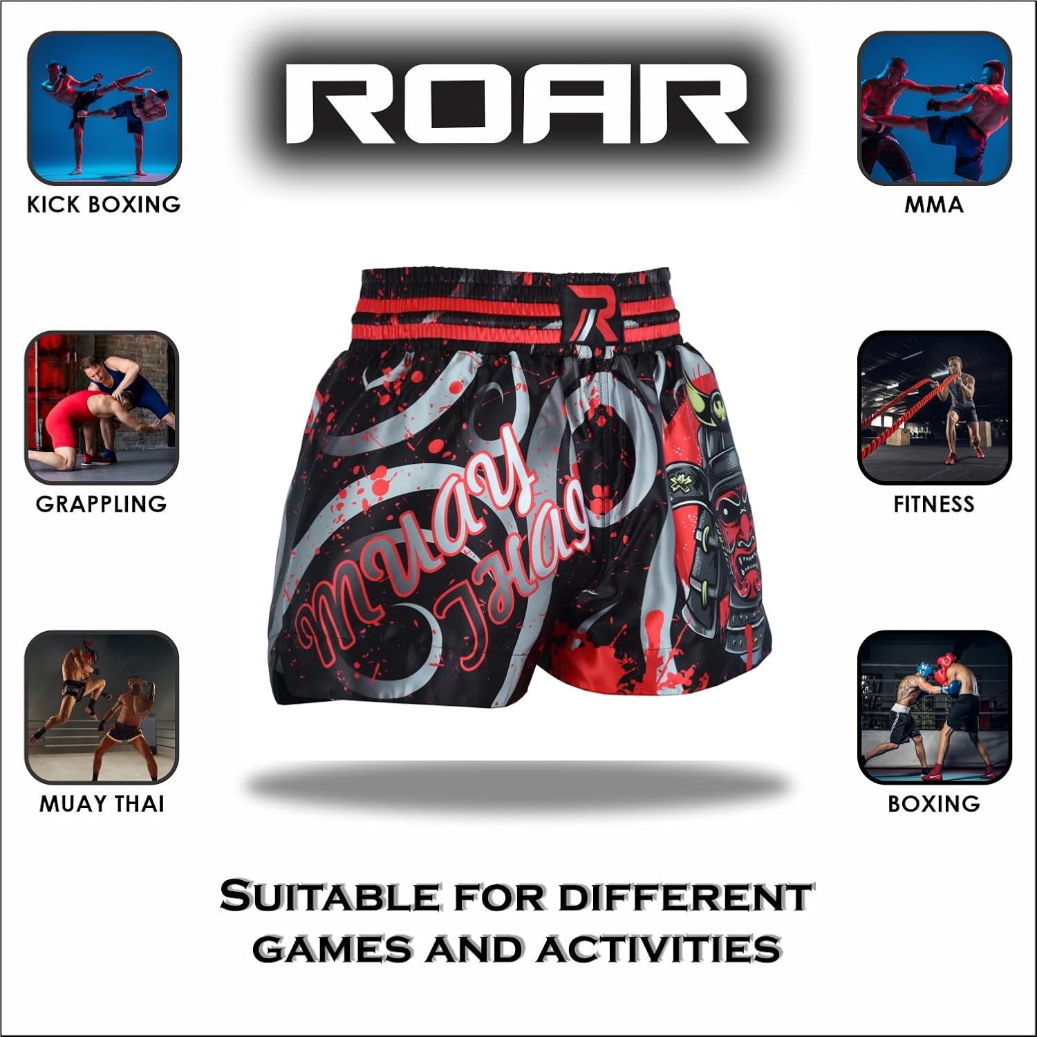 Miniatura 5 de Roar Muay Thai Shorts MMA Gym Boxeo Lucha UFC Trails Kick Artes Marciales