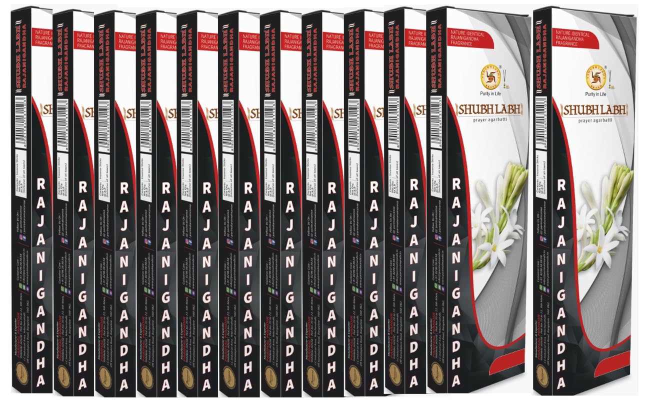 Shubh Labh Rajanigandha Incense/Agarbatti Sticks | 340-360 Sticks (540gm) |Agarbatti for Pooja, Meditation & Daily Use | Traditional Indian Fragrance |Each 45 Gram|Pack of 12-picture-19