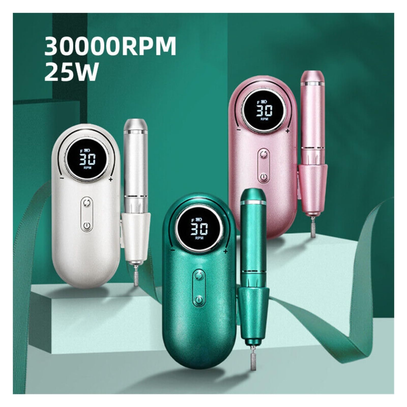 Fresa per Unghie, Nuovo Design Nail Drill 30000 RPM Electric Sander Equipment Display HD Macchina for manicure for unghie Set di tornio professionale(White)