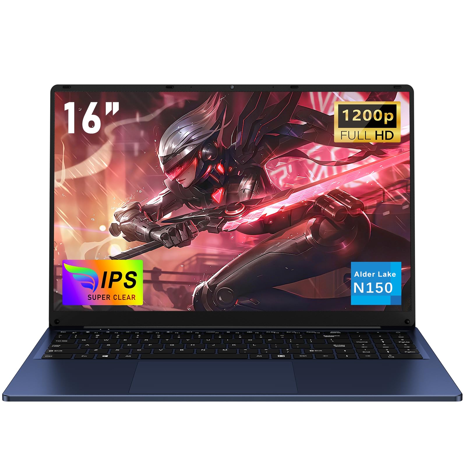 NAIKLULU 16 Pollici PC Portatile Laptop Processor N150 (1,2 a 3,6 GHz), RAM 16 GB SSD 1 TB Notebook Computer Portatile 2025, 1920x1200P/Tastiera Completa Retroilluminata/6000 MAh/Touchpad