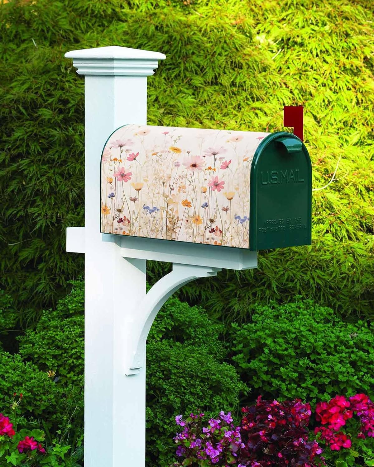 Flower Mailbox Covers Magnetic Standard Size, Decorative Post Letter Numbers Box Wrap Decoration Covers Small Accessories for Garden Yard Outdoor Décor Romantic Vintage Botanical Plant Herb